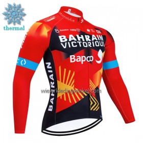 Wielershirt 2023 Bahrain Victorious Lange Mouw Winter Thermal Fleece Rood Zwart